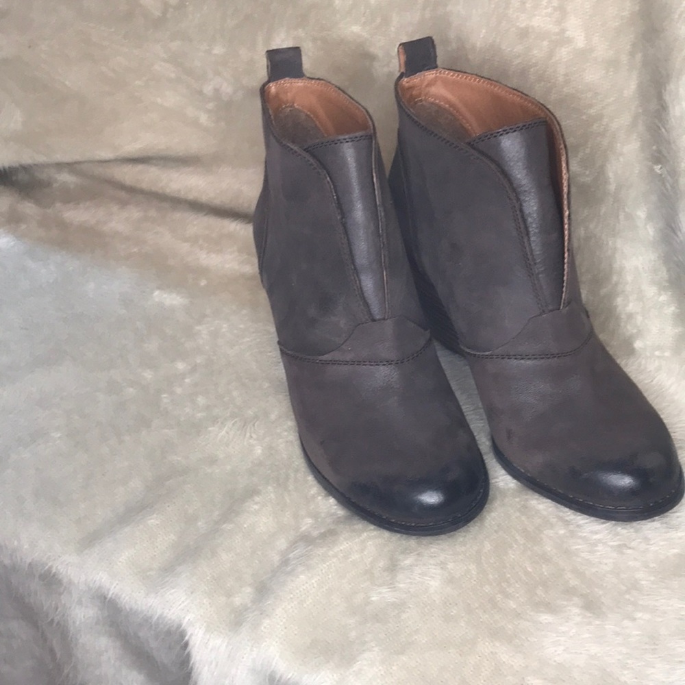 Lucky Brand manufactured distressed wedge booties size 8.5